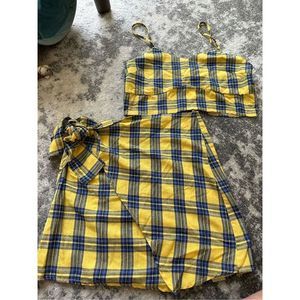 Plaid 2 Piece Yellow Skirt and Top - Size M